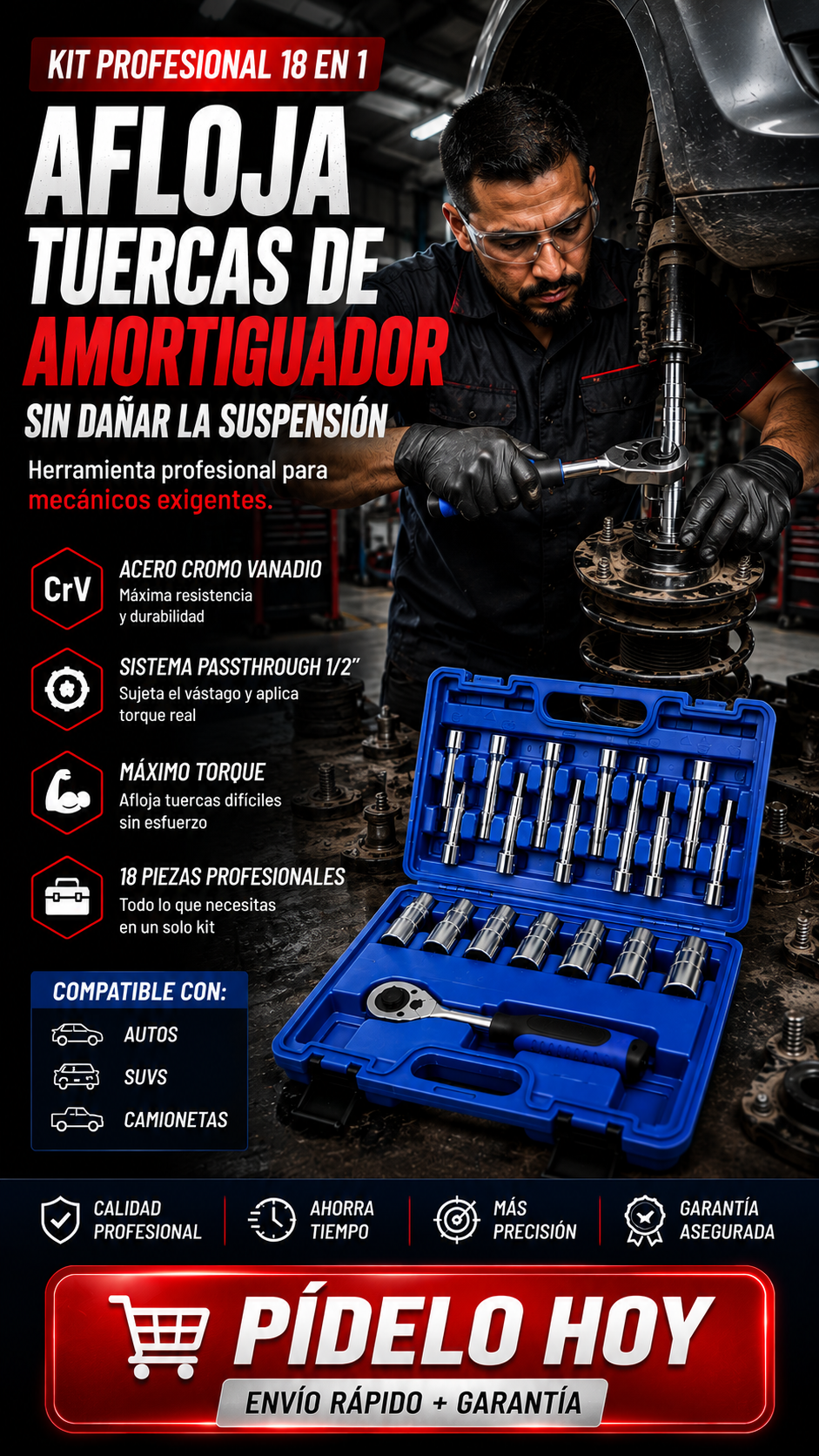TORQMASTER™ STRUT SOCKET KIT Kit profesional de copas para suspensión y amortiguadores.