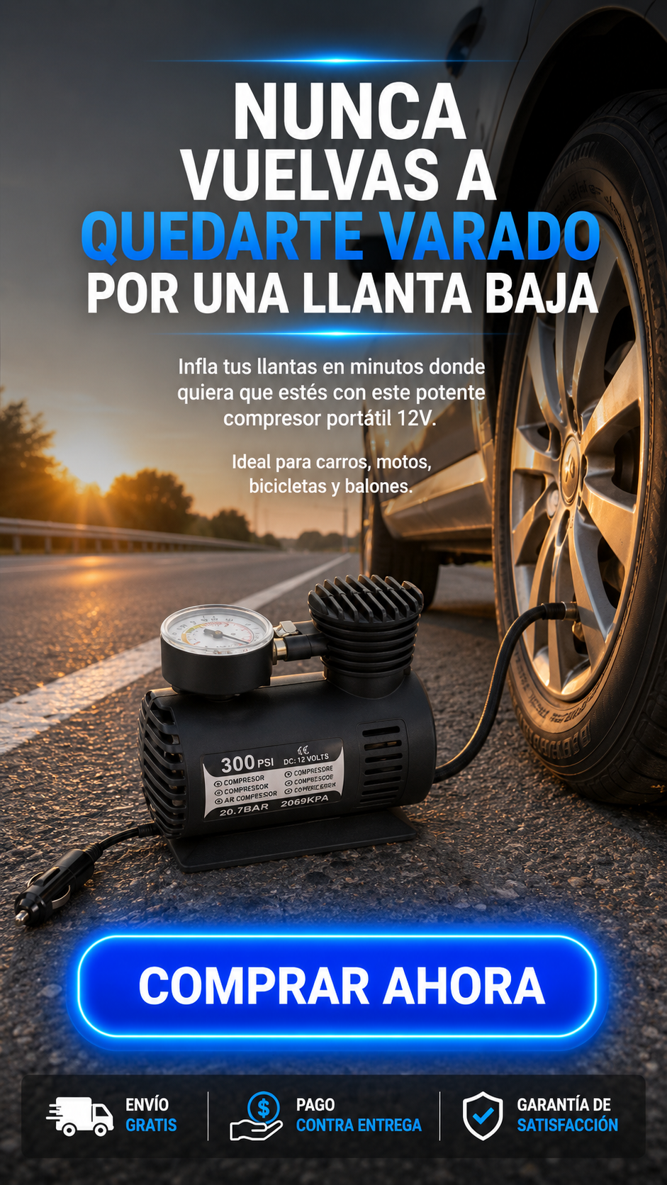 AirForce™ Mini 12V Pro-Compresor Portátil de Aire para Auto y Moto