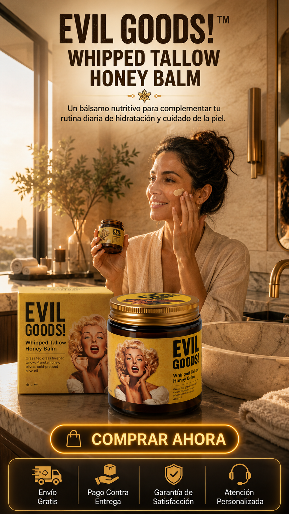EVIL GOODS!™ WHIPPED TALLOW HONEY BALM-Bálsamo Nutritivo Premium para el Cuidado de la Piel