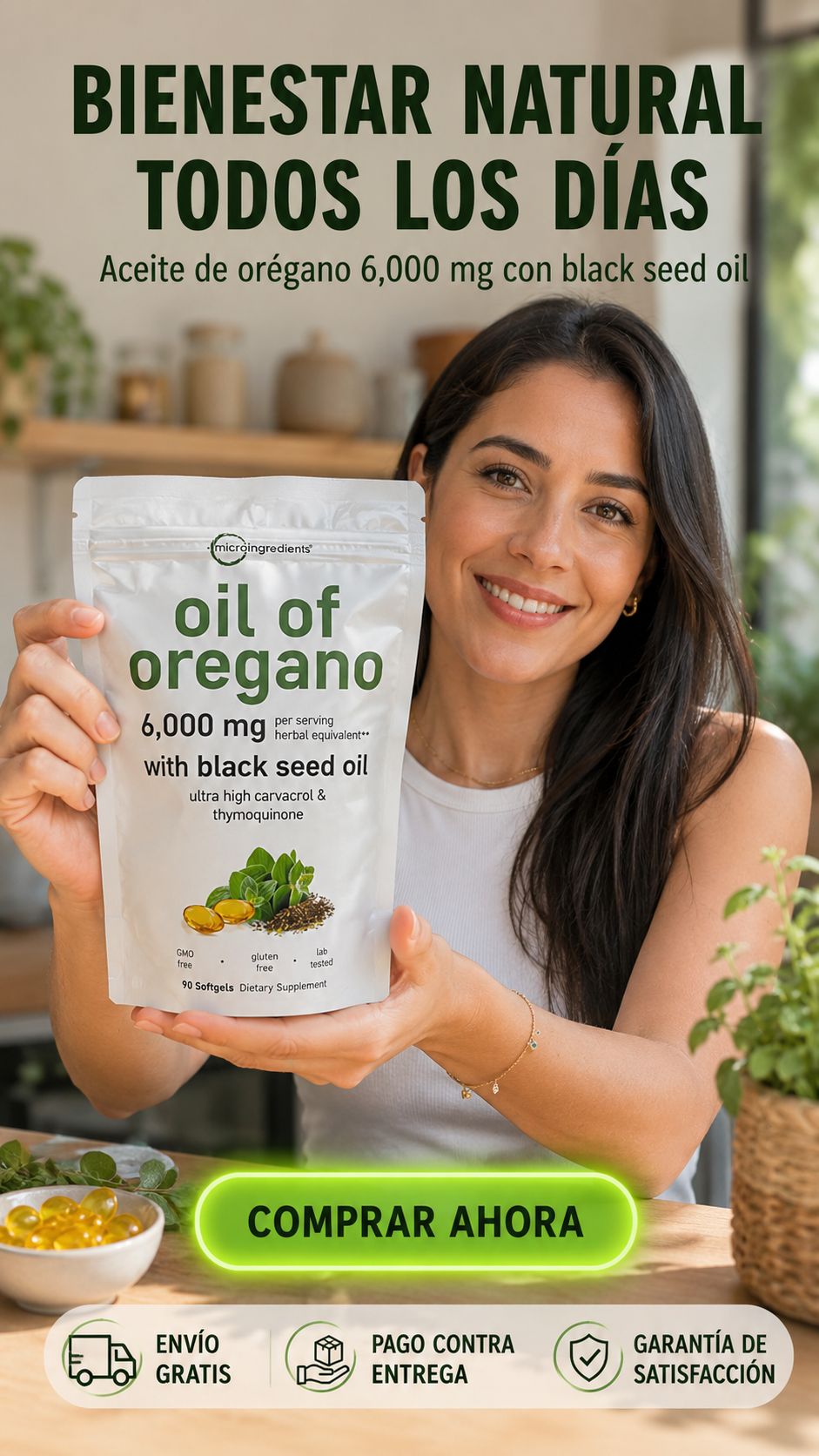 Aceite de Oregano 6,000 mg with Black Seed Oil-Soporte herbal con aceite de orégano y black seed.
