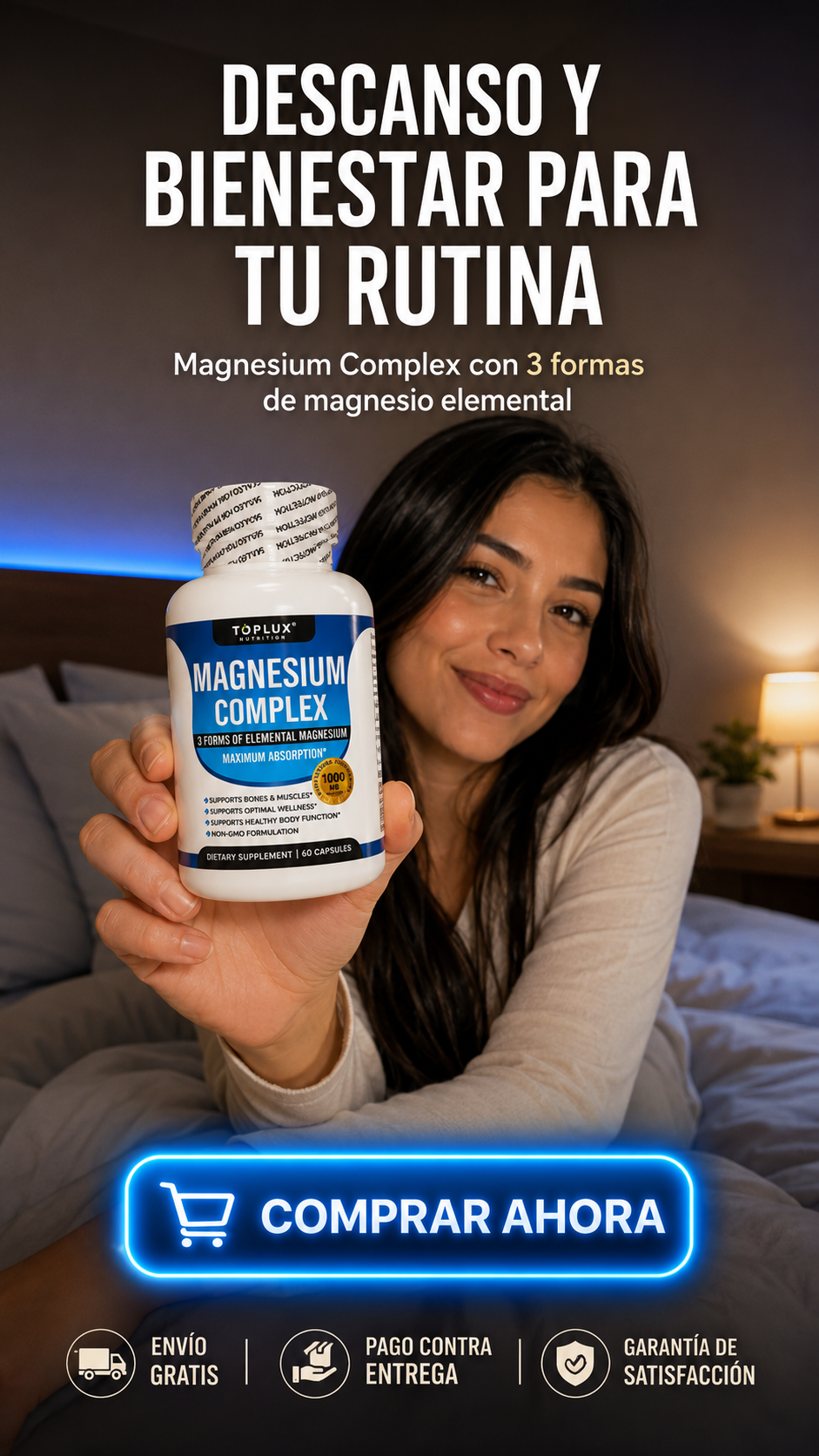 Magnesium Complex 1000 mg-3 formas de magnesio elemental para apoyar músculos, huesos y bienestar diario.